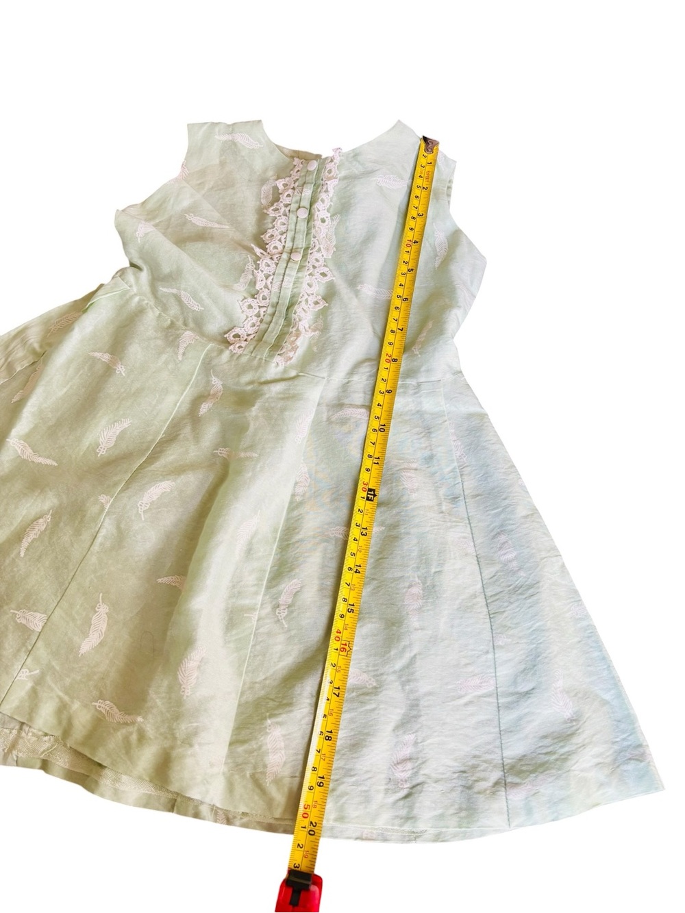 Girls' Handmade Vintage Sage Green Feather Print Formal Dress - Picture 4 of 5